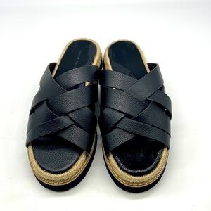 French Connection - Alexis Black Crisscross Leather Platform Slip On Sandals 8